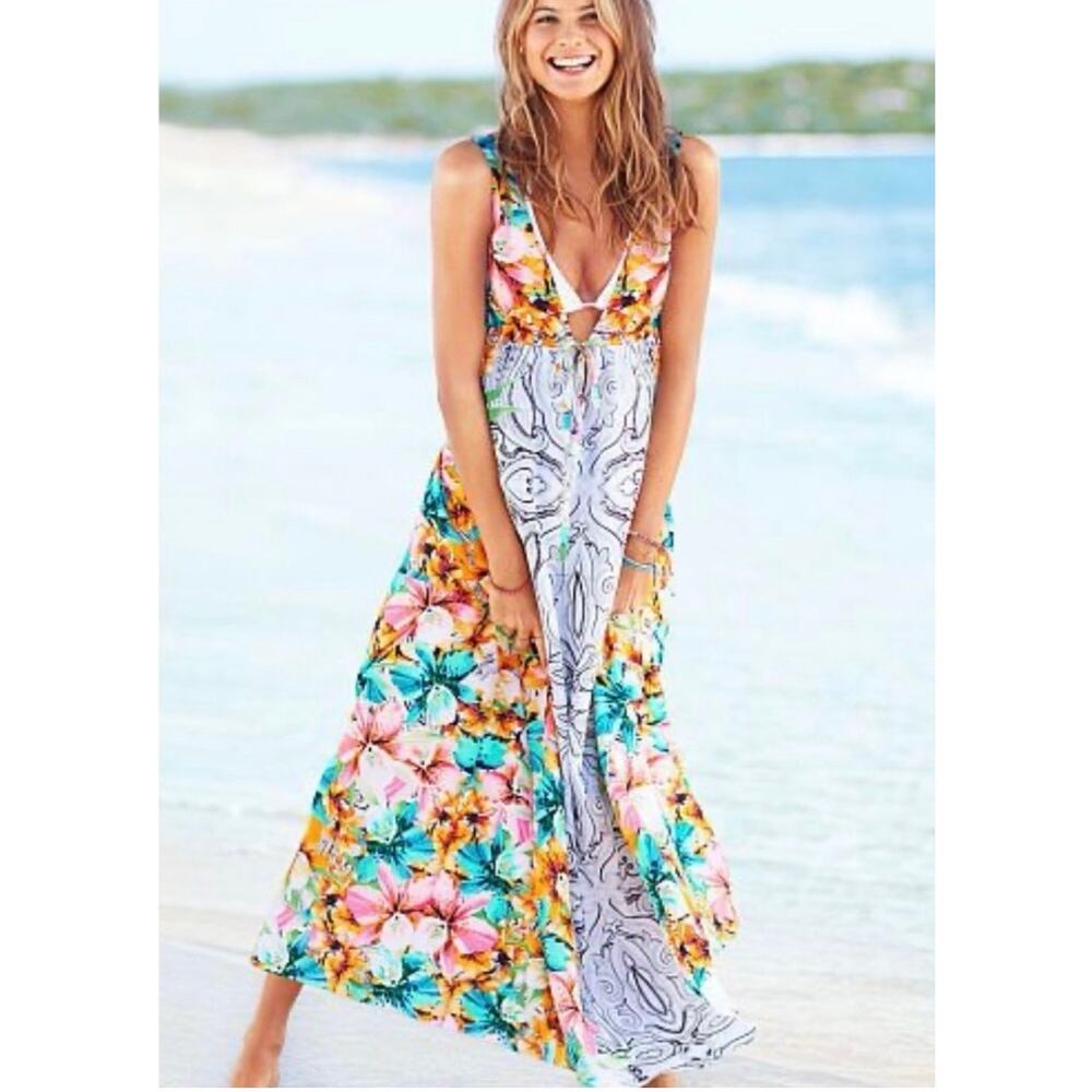 Victoria’s Secret Women's XL Tropical Floral Maxi Sundress Beach Resort Vacation